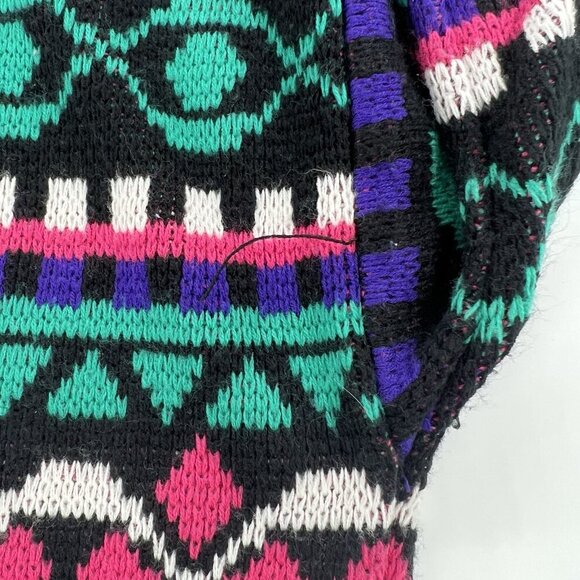 Cardigan Sweater Colorful Geometric Acrylic V Neck Button Up 80s 90s Size Medium - Picture 8 of 9
